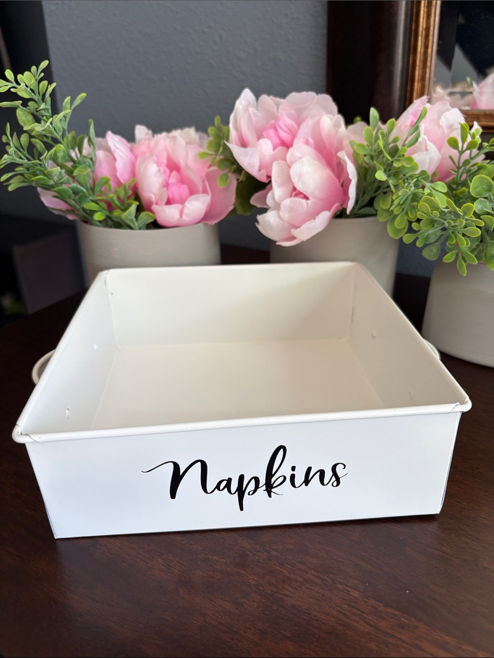 White Metal Napkins Holder - Script Lettering